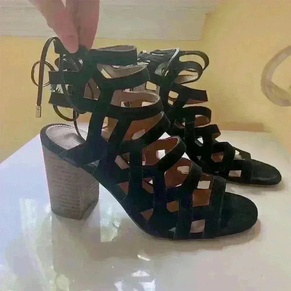 Franco Sarto Connie Black Gladiator Cage Sandals Women’s Size 8 High Heel - Picture 1 of 9